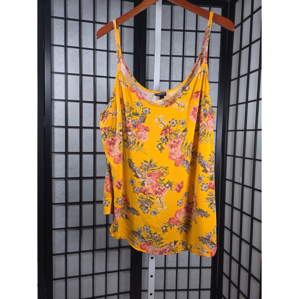 Torrid Yellow Floral Print Boho Adjustable Strap Cami Tank Top 3 Plus Size Women